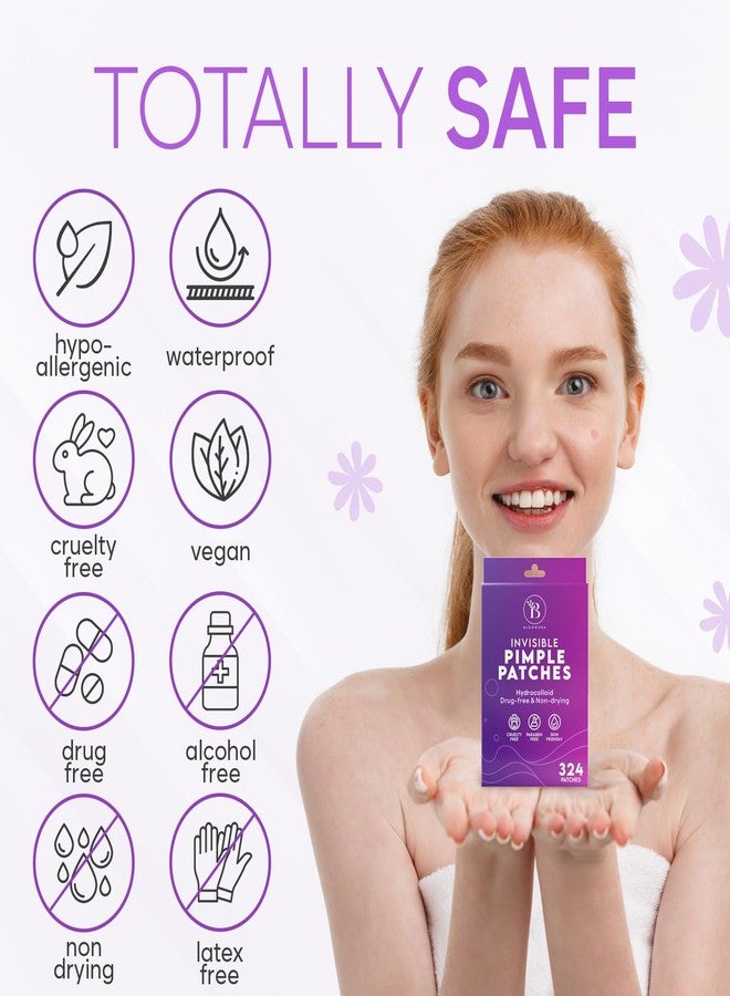 BLOOMORA Invisible Pimple Patches for Face (324 Count), Zit Patches for Spot Cover, Hydrocolloid Covers Pimples, Clear (2 Sizes - S/L) - Image 5